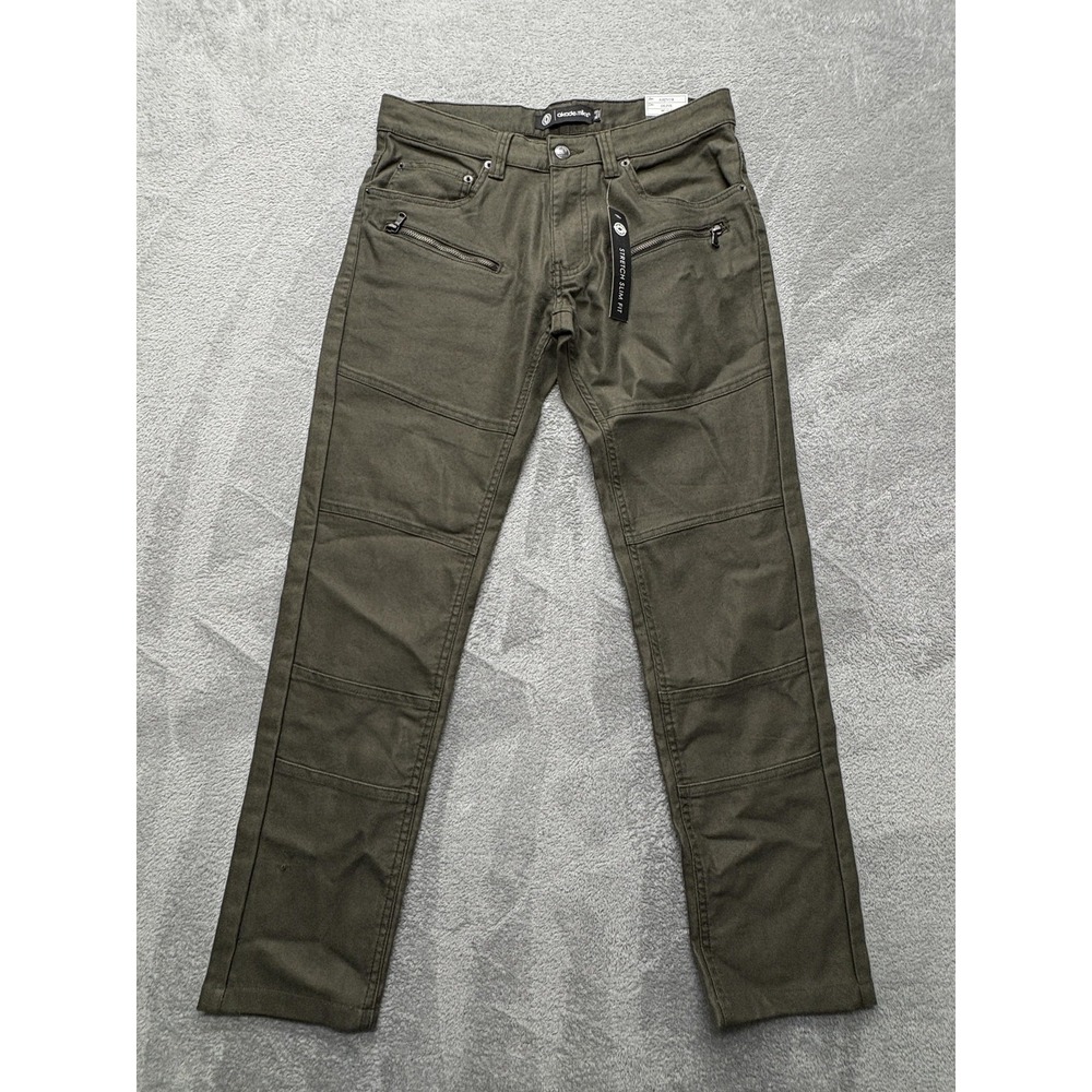 Akademiks‎ Pants Mens Measured 32x29 Green Stretch Slim Zip Pocket Biker Moto